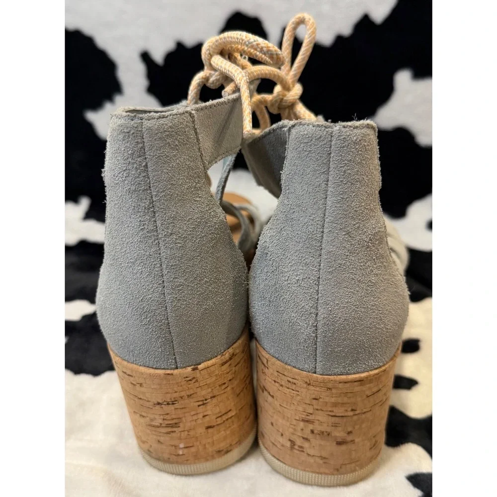 Sorel Joanie III Lace Wedge Sandals Sage Suede Platform NL4626-461 Womens 9